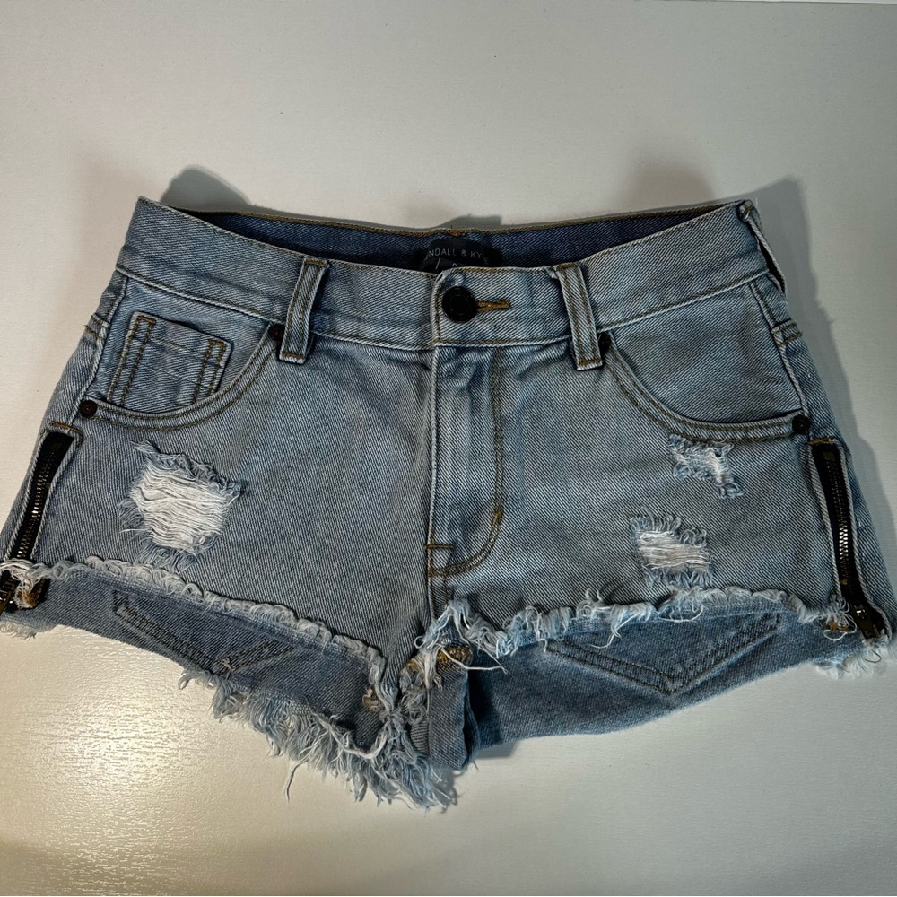 Kendall & Kylie Denim Jean Shorts Womens 0 Blue Cut Off Distressed Side Zipper